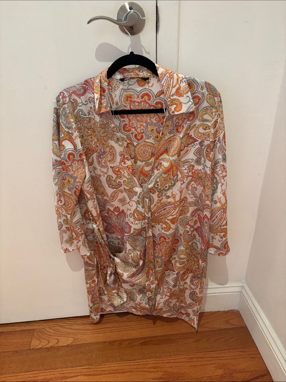 Zara Paisley Print Lightweight women’s satin Shirt Jacket - White/Multicoloru